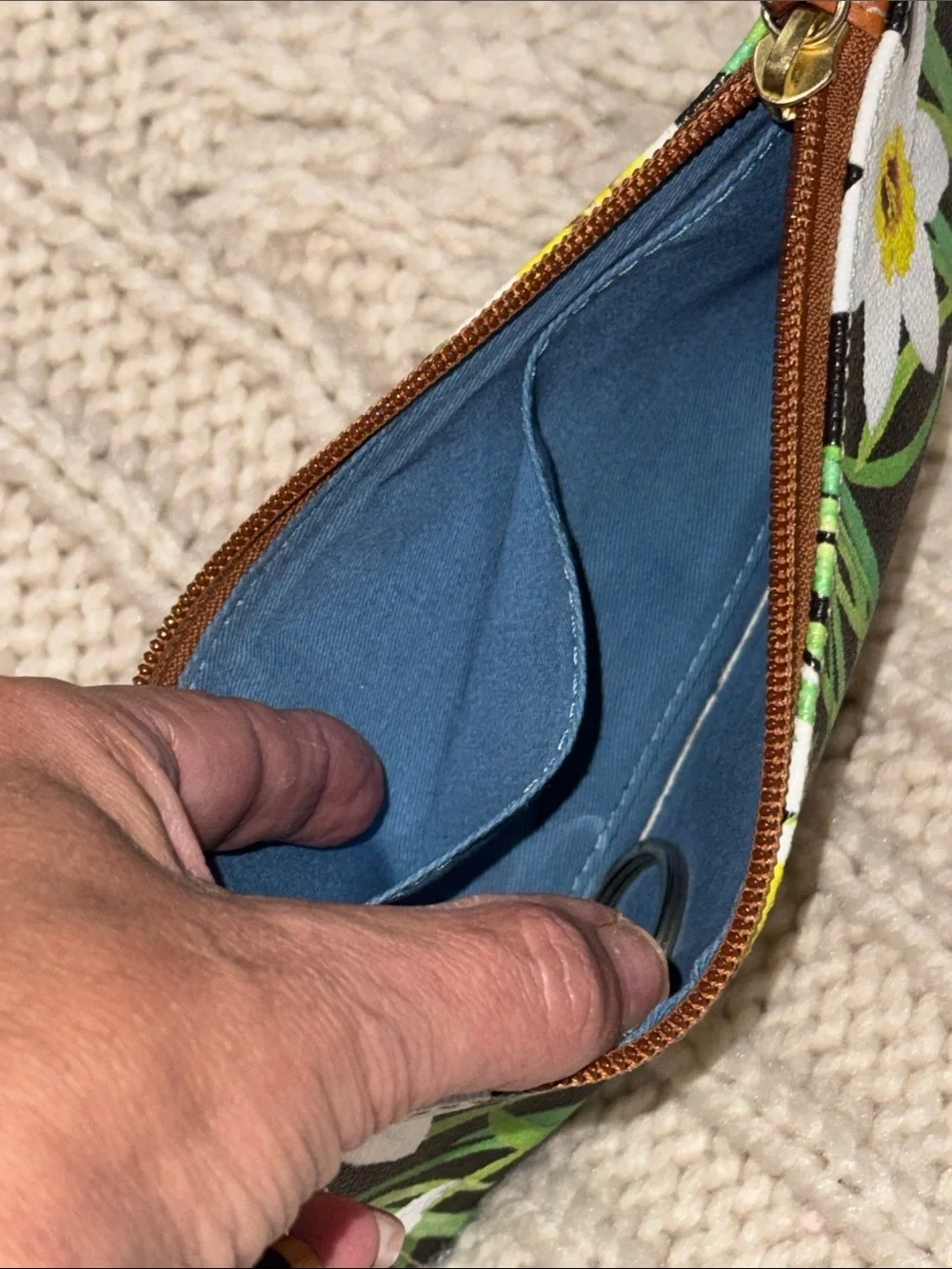 Dooney & Bourke Black Floral Card Holder Wristlet with Tan Strap